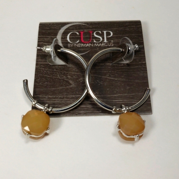 Neiman Marcus Silver Hoop Earrings w/ Amber-Tone Charms - Fashion Jewelry, CUSP - Picture 5 of 9